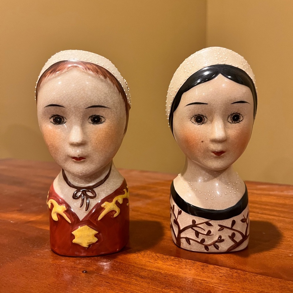 Vintage Ceramic Figurines with Red and Cream Accents